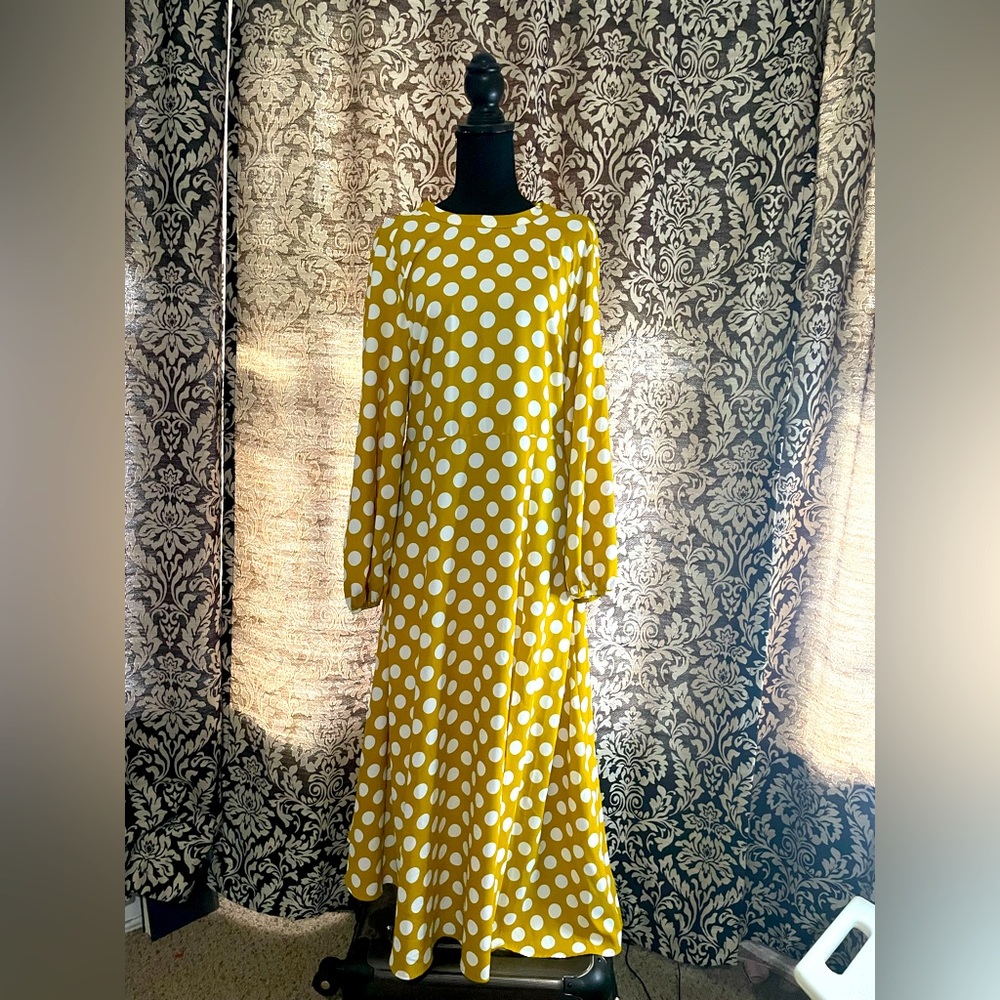 Yellow Polka Dot Maxi Dress with Open Back NWT